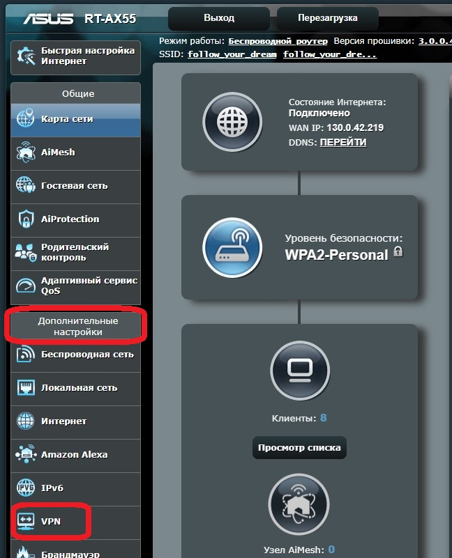 Раздел VPN ASUS