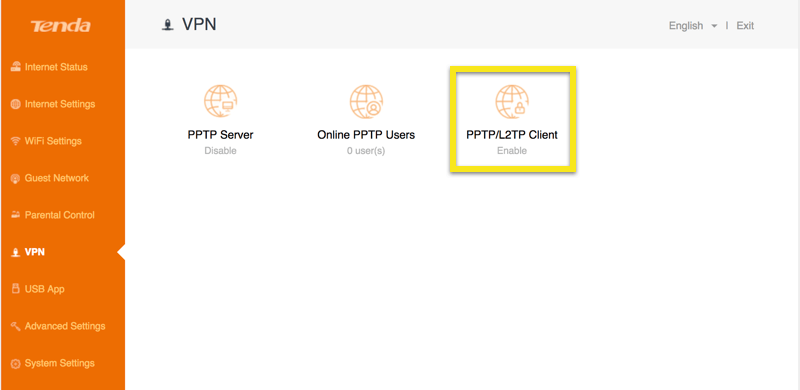 PPTP клиент Tenda